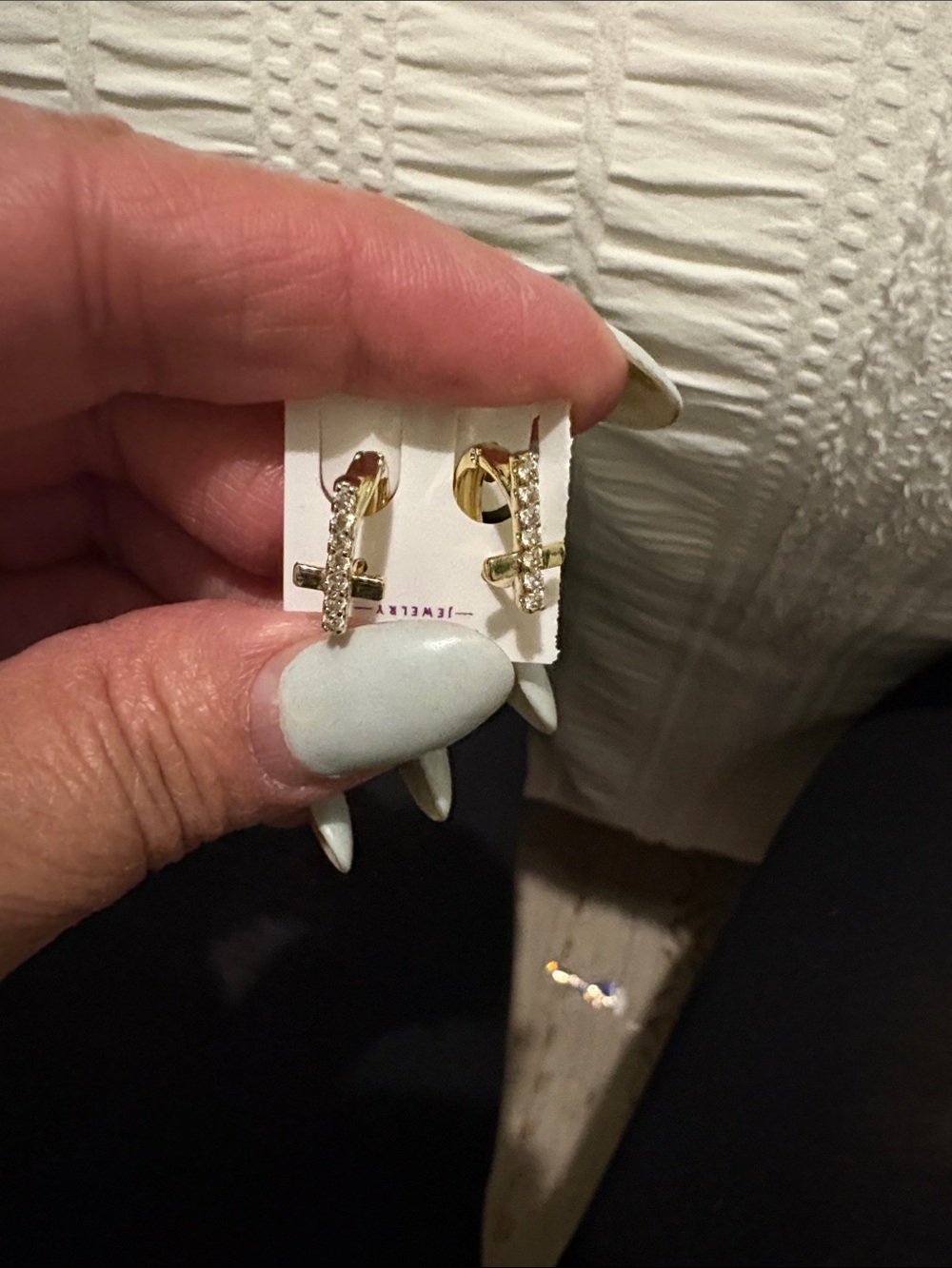 Gold Crystal Cross Huggie Earrings - Women's Jewelry